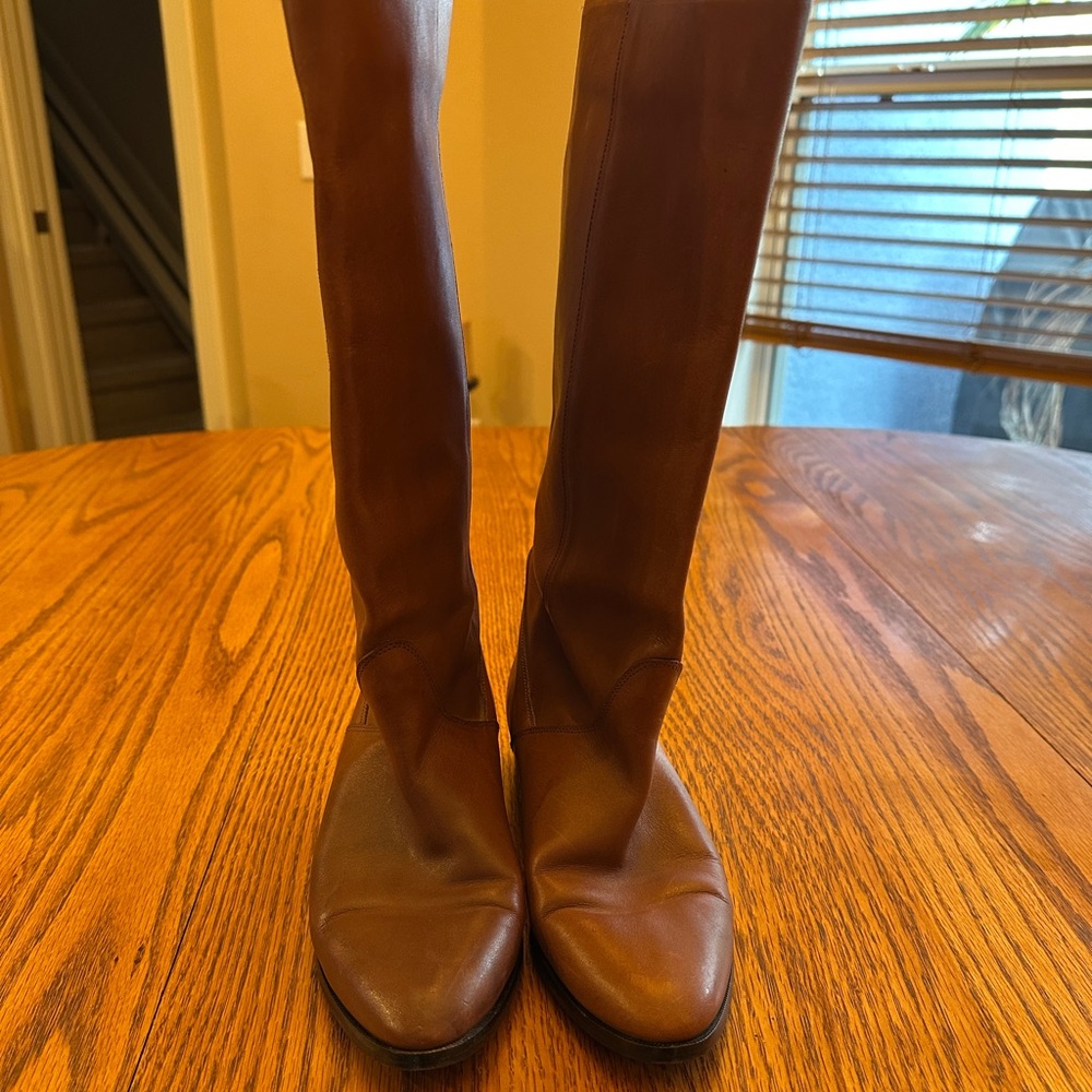VIA MILANO Vtg‎ 80's Embroidered Leather Brown English Riding Boots 8B FLAWED